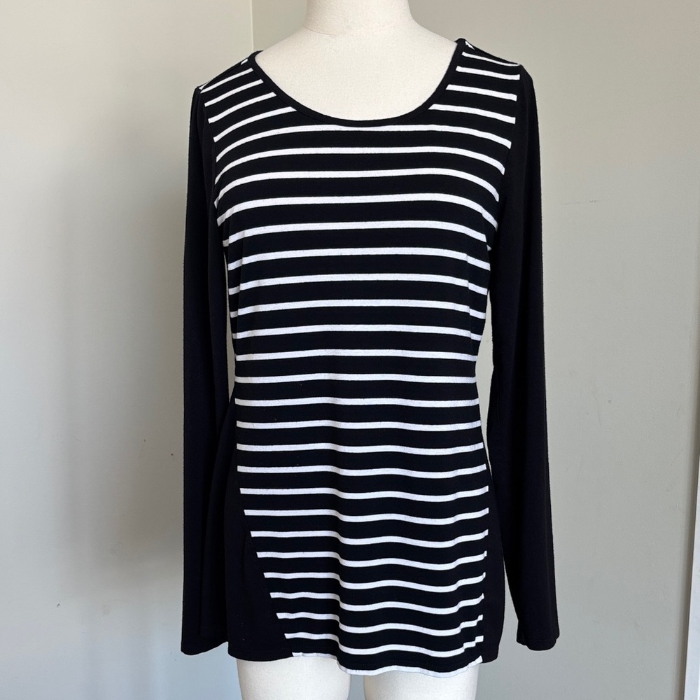 RW&CO. Black and White Striped Long Sleeve Top SzM